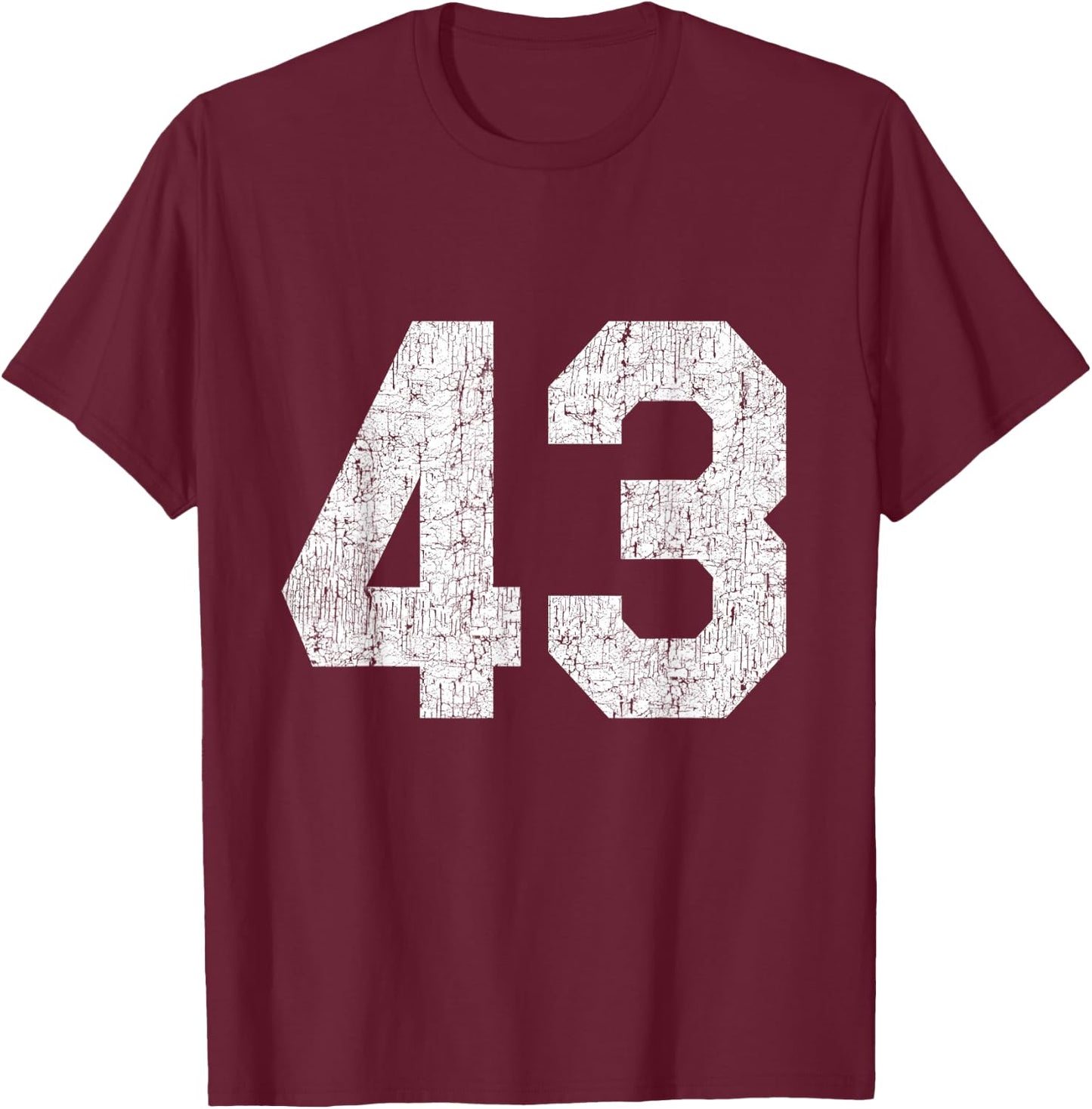 #43 Jersey Uniform Varsity Sports Number, 43rd Birthday T-Shirt - T-Shirt | Maroon