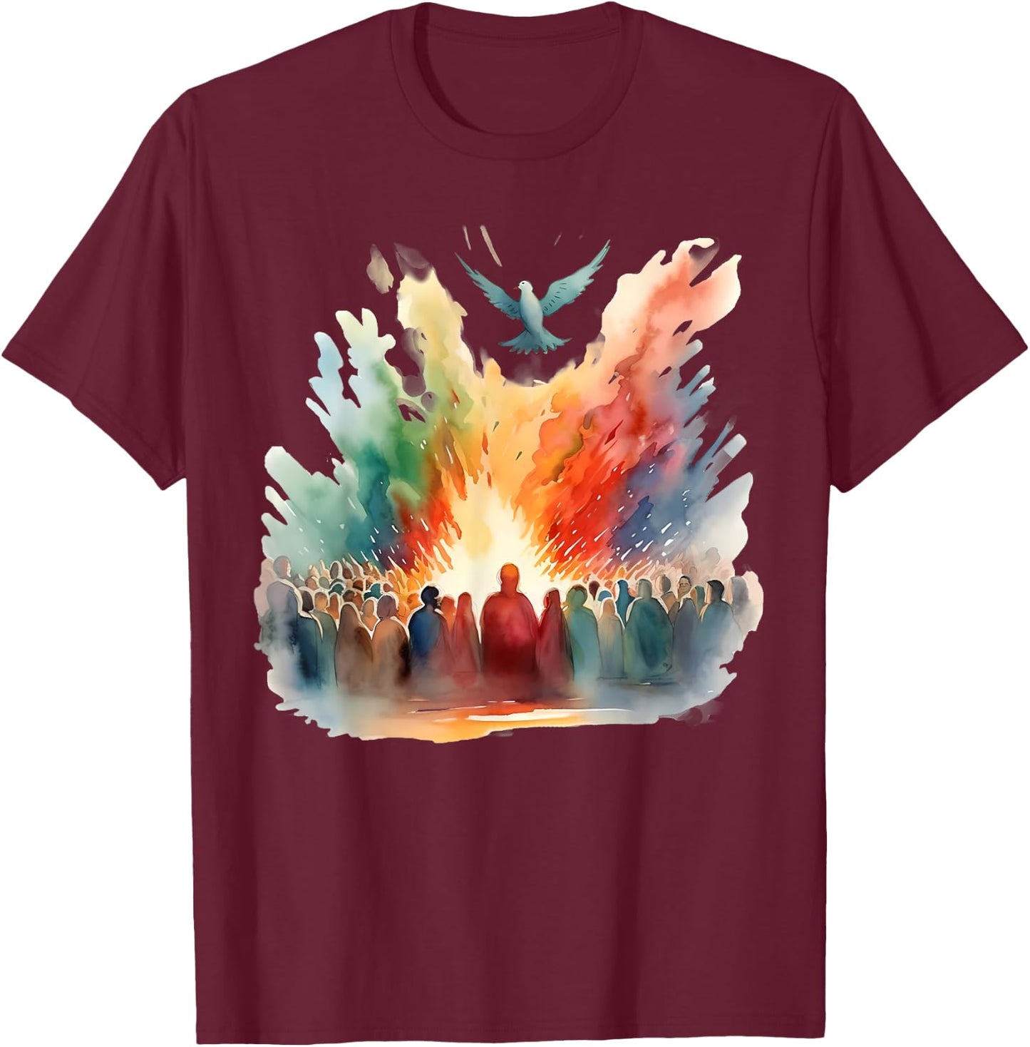 Pentecost Doves Tongues Fire Flame Holy Spirit Catholic T-Shirt - T-Shirt | Maroon