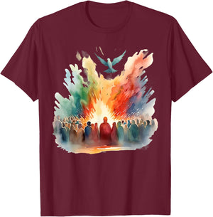 Pentecost Doves Tongues Fire Flame Holy Spirit Catholic T-Shirt - T-Shirt | Maroon