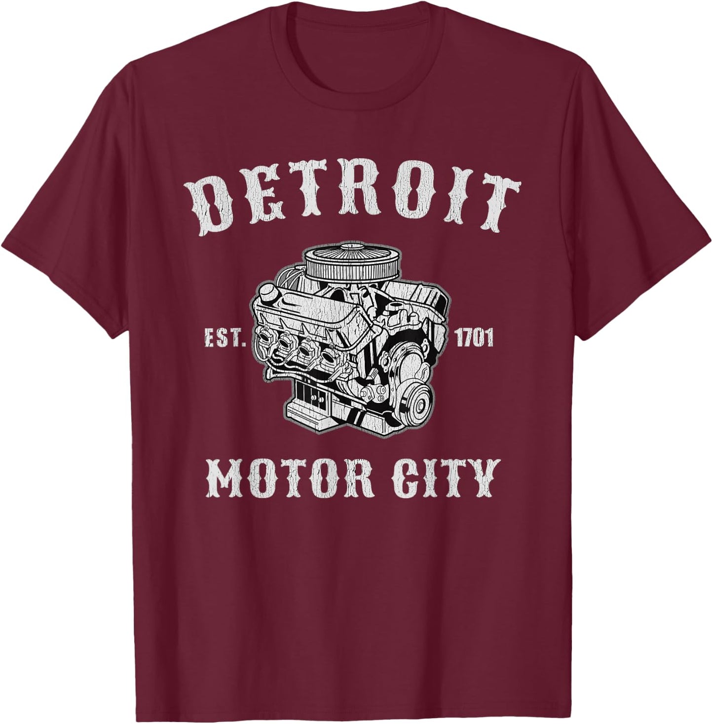 Vintage Big Block Detroit Motor City Michigan Car Enthusiast T-Shirt - T-Shirt | Maroon