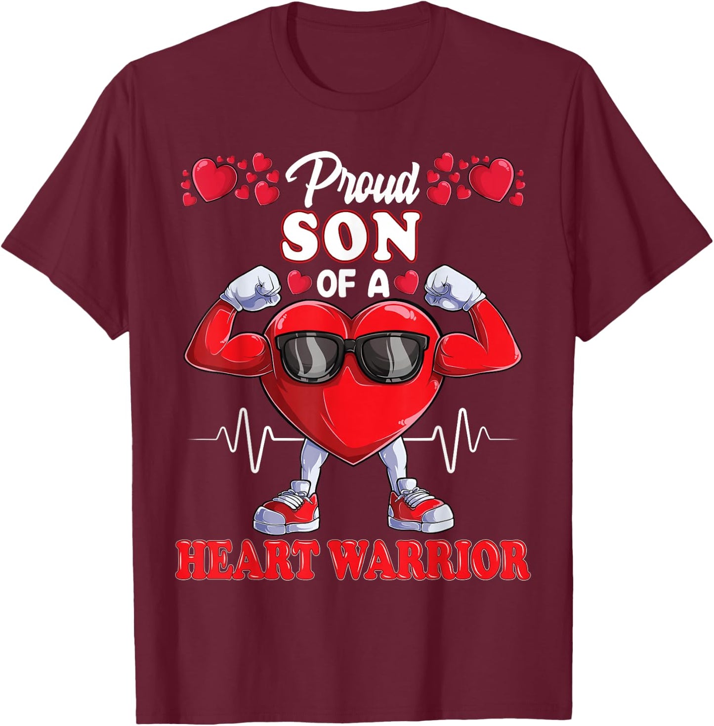 Proud Son of a Heart Warrior CHD Awareness T-Shirt - T-Shirt | Maroon