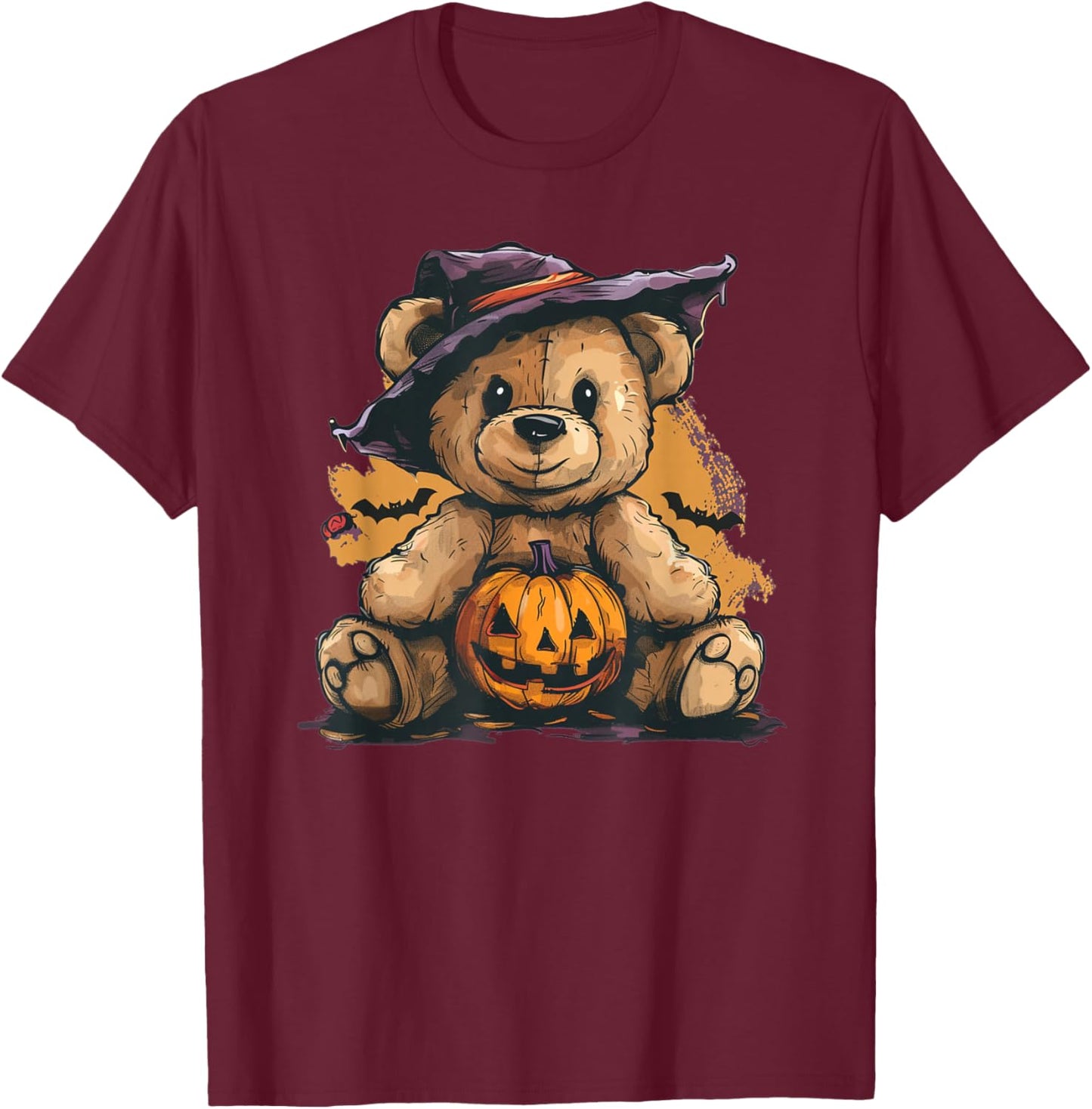 Cool Pumpkin and Teddy Bear for Halloween T-Shirt - T-Shirt | Maroon