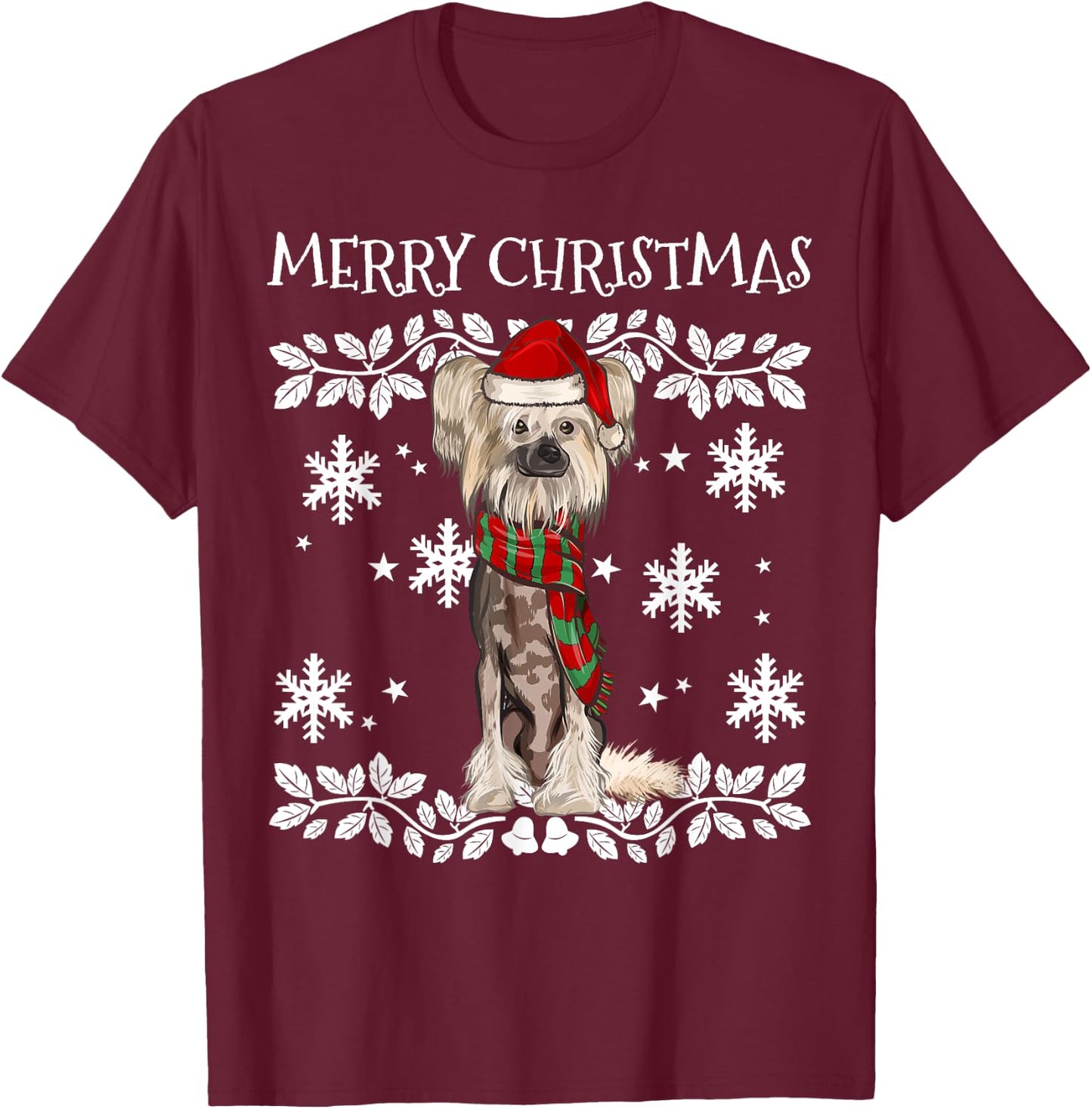 Merry Christmas Ornament Chinese Crested Xmas Santa T-Shirt - T-Shirt | Maroon