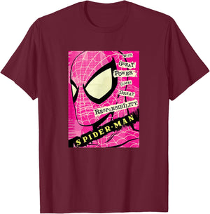 Marvel Spider-Man Great Power Great Responsibility Poster T-Shirt - T-Shirt | Maroon
