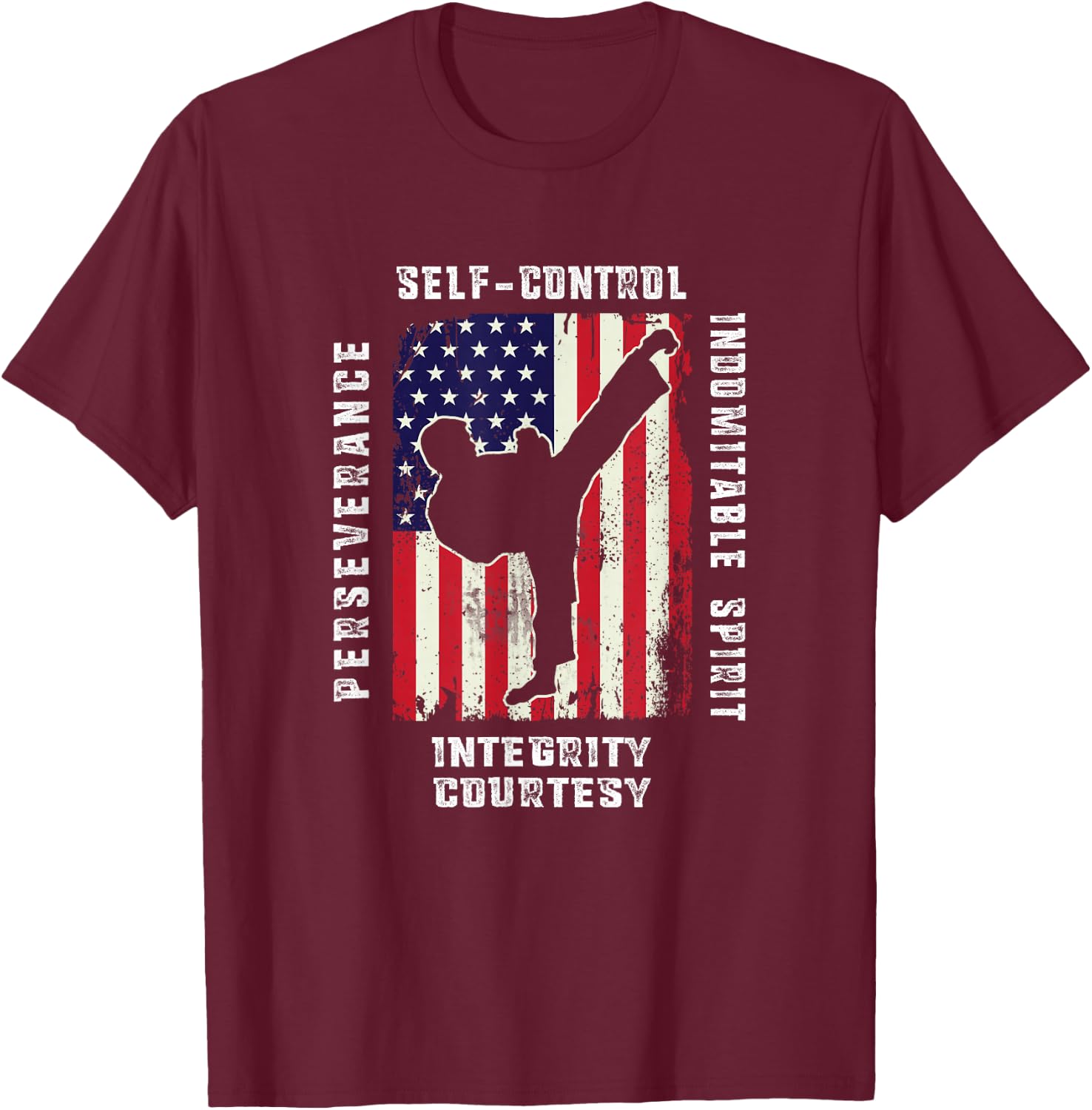 Cool American Flag Taekwondo Gift | Tae Kwon Do Martial Arts Small T-Shirt - T-Shirt | Maroon