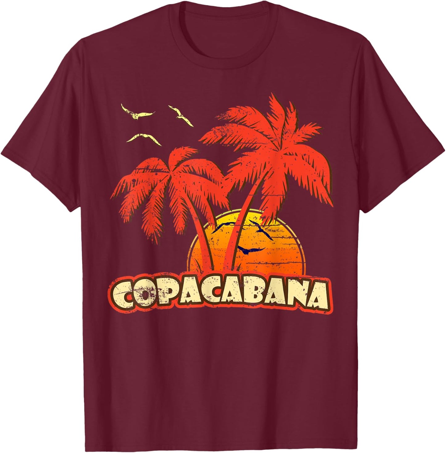 Copacabana Summer Palm Trees 80s Beach Sunset Men Women Kids T-Shirt - T-Shirt | Maroon