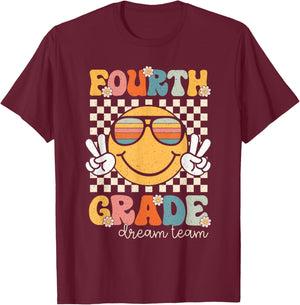 Fourth Grade Dream Team Smile Retro Back To School 4th Grade T-Shirt - T-Shirt | Maroon