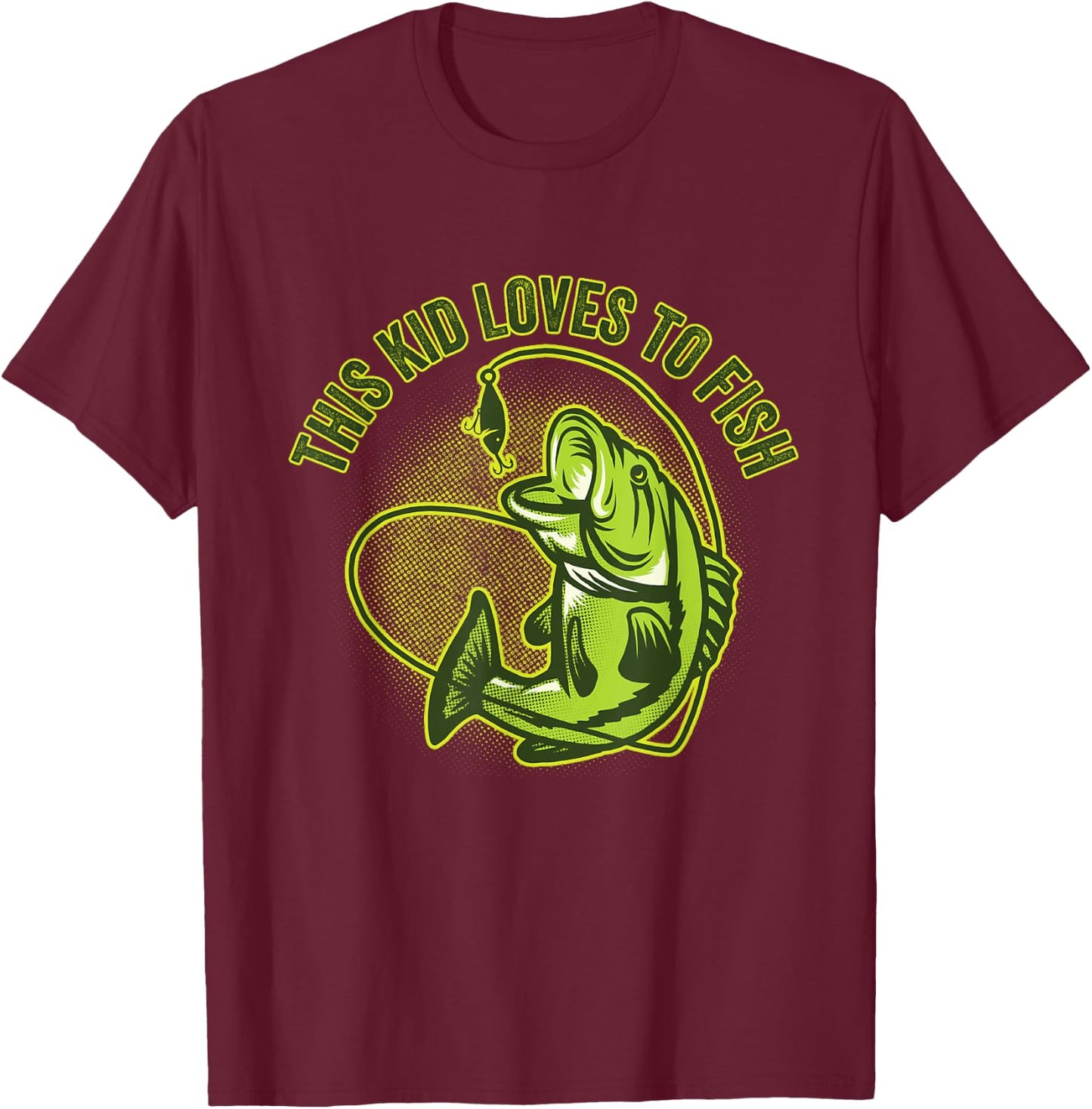 This Kid Loves To Fish Heart Fishing Gift T-Shirt - T-Shirt | Maroon