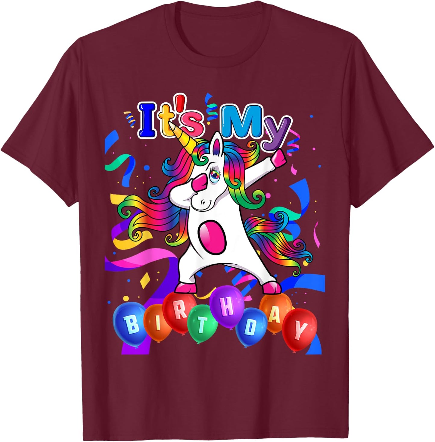 Kids Adult Its My Birthday Girl Dabbing Unicorn Party Outfit T-Shirt - T-Shirt | Maroon