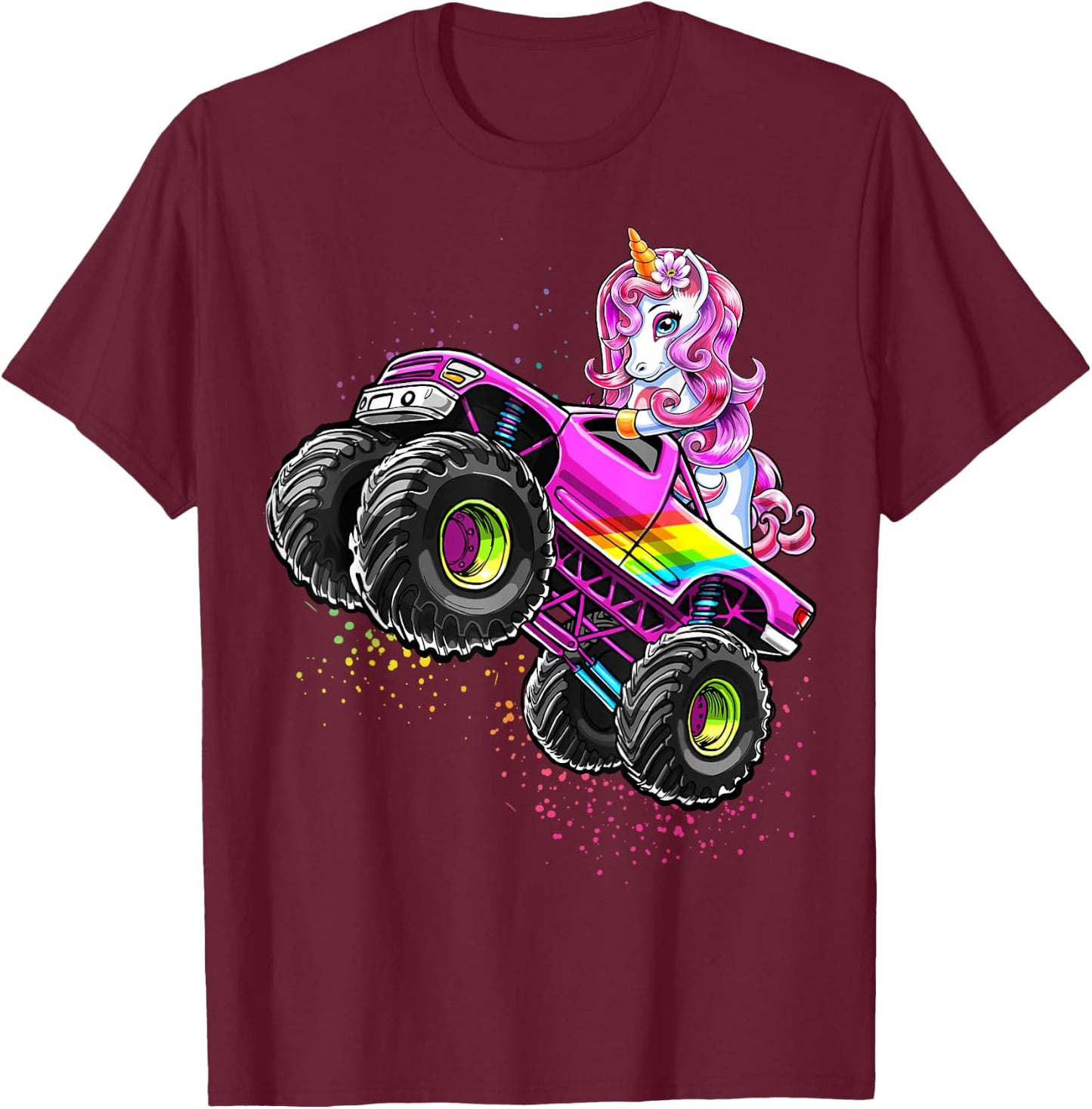 Monster Truck Unicorn Birthday Party Monster Truck Girl Gift T-Shirt - T-Shirt | Maroon