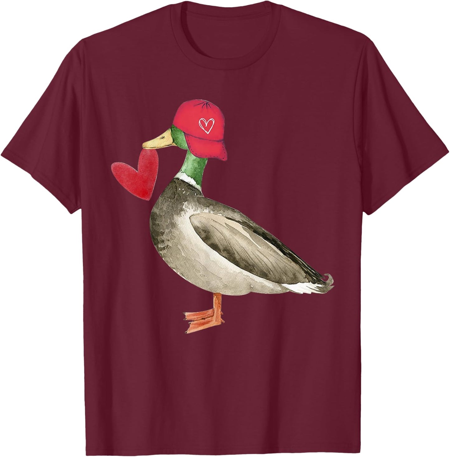 Valentine Mallard Duck Retro Groovy Hearts Valentine's Day T-Shirt - T-Shirt | Maroon