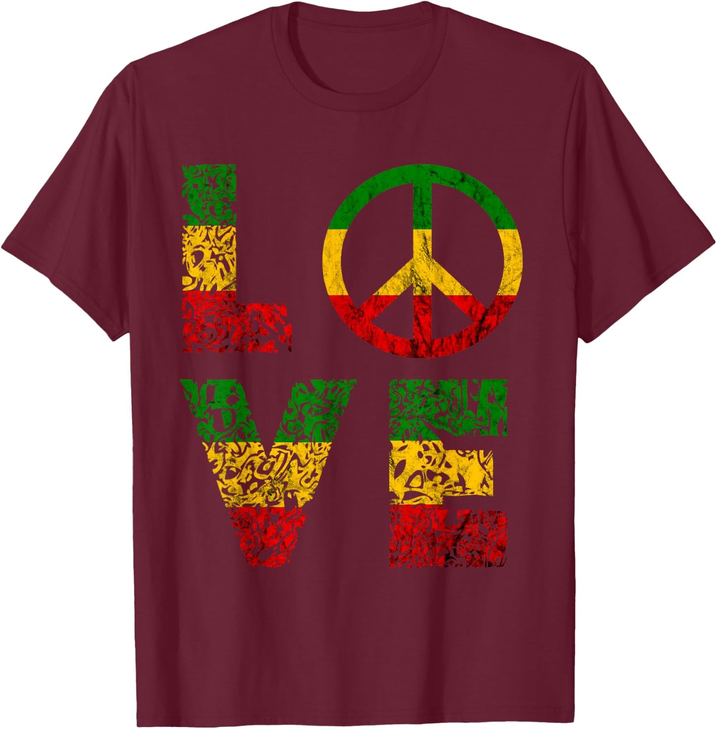 Reggae Peace Love Hippie Rasta Reggae Music Jamaica T-Shirt - T-Shirt | Maroon