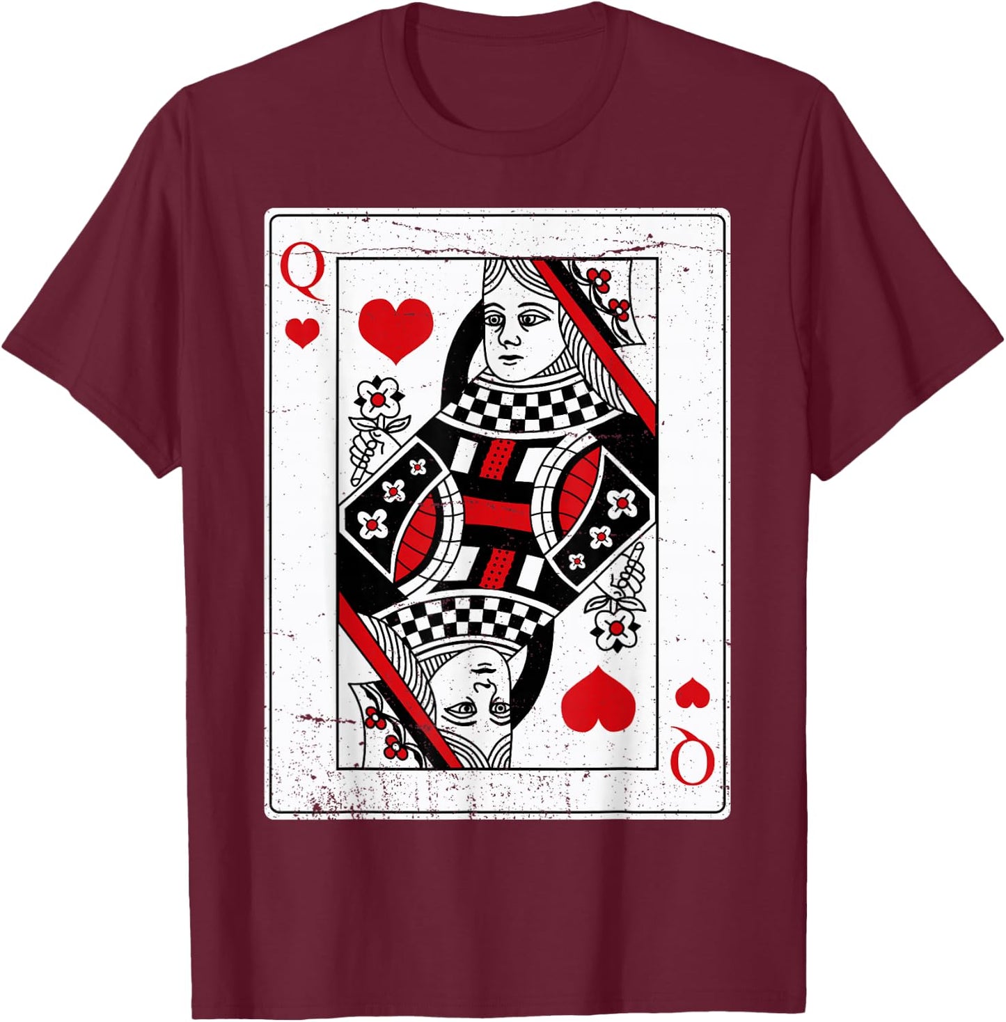 Queen Of Hearts Classic Card Game Icon Valentine Graphic T-Shirt - T-Shirt | Maroon