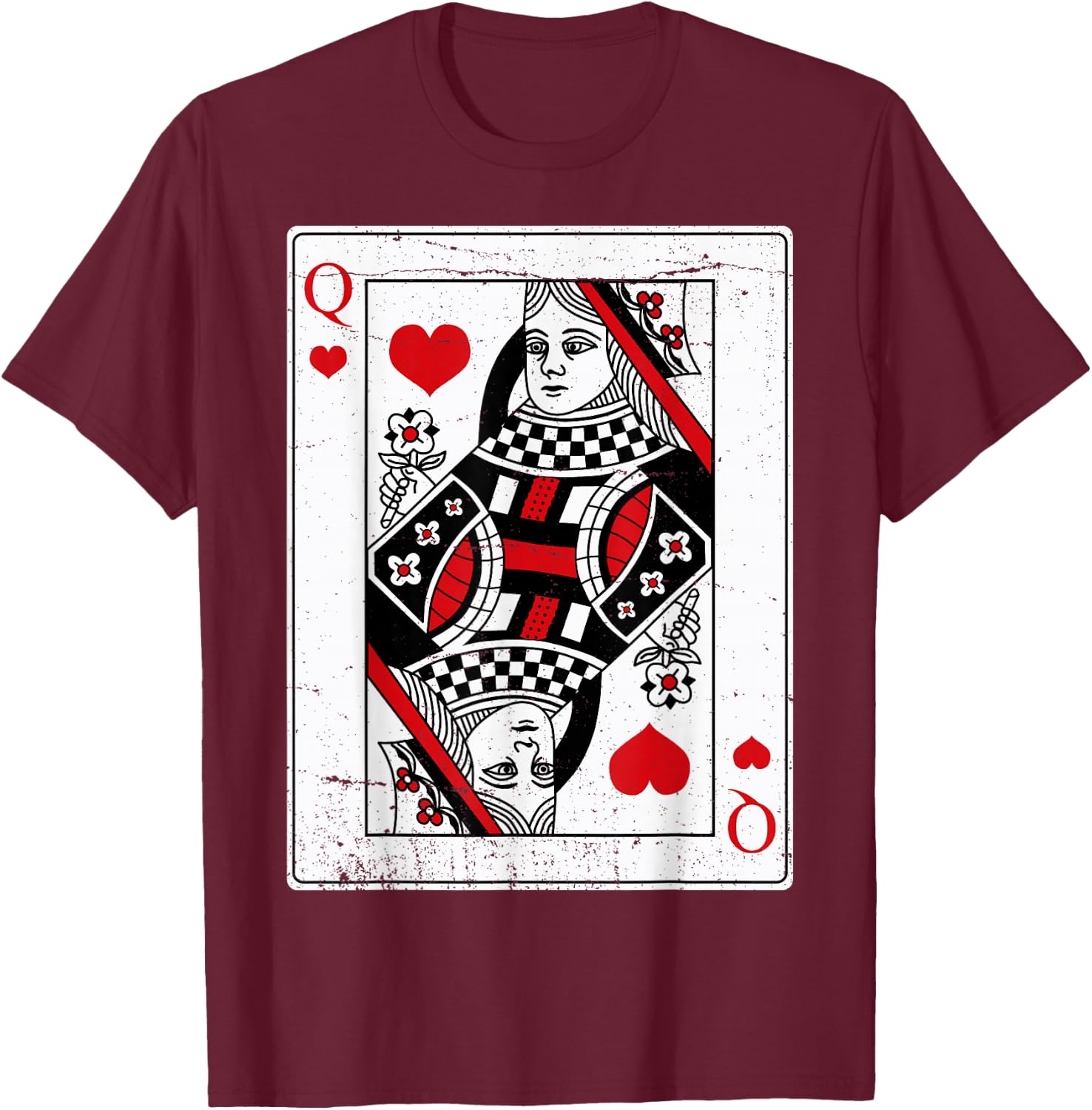 Queen Of Hearts Classic Card Game Icon Valentine Graphic T-Shirt - T-Shirt | Maroon