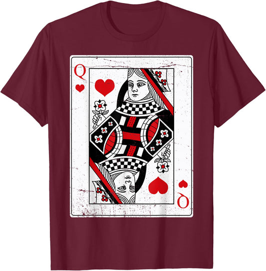 Queen Of Hearts Classic Card Game Icon Valentine Graphic T-Shirt - T-Shirt | Maroon