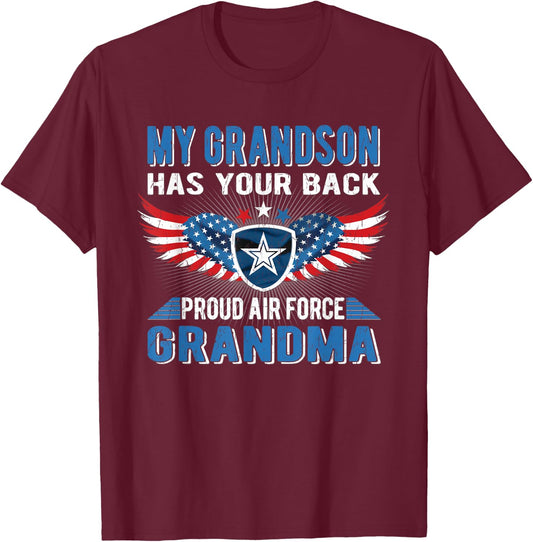 My Grandson Has Your Back Proud Air Force Grandma Military T-Shirt - T-Shirt | Maroon