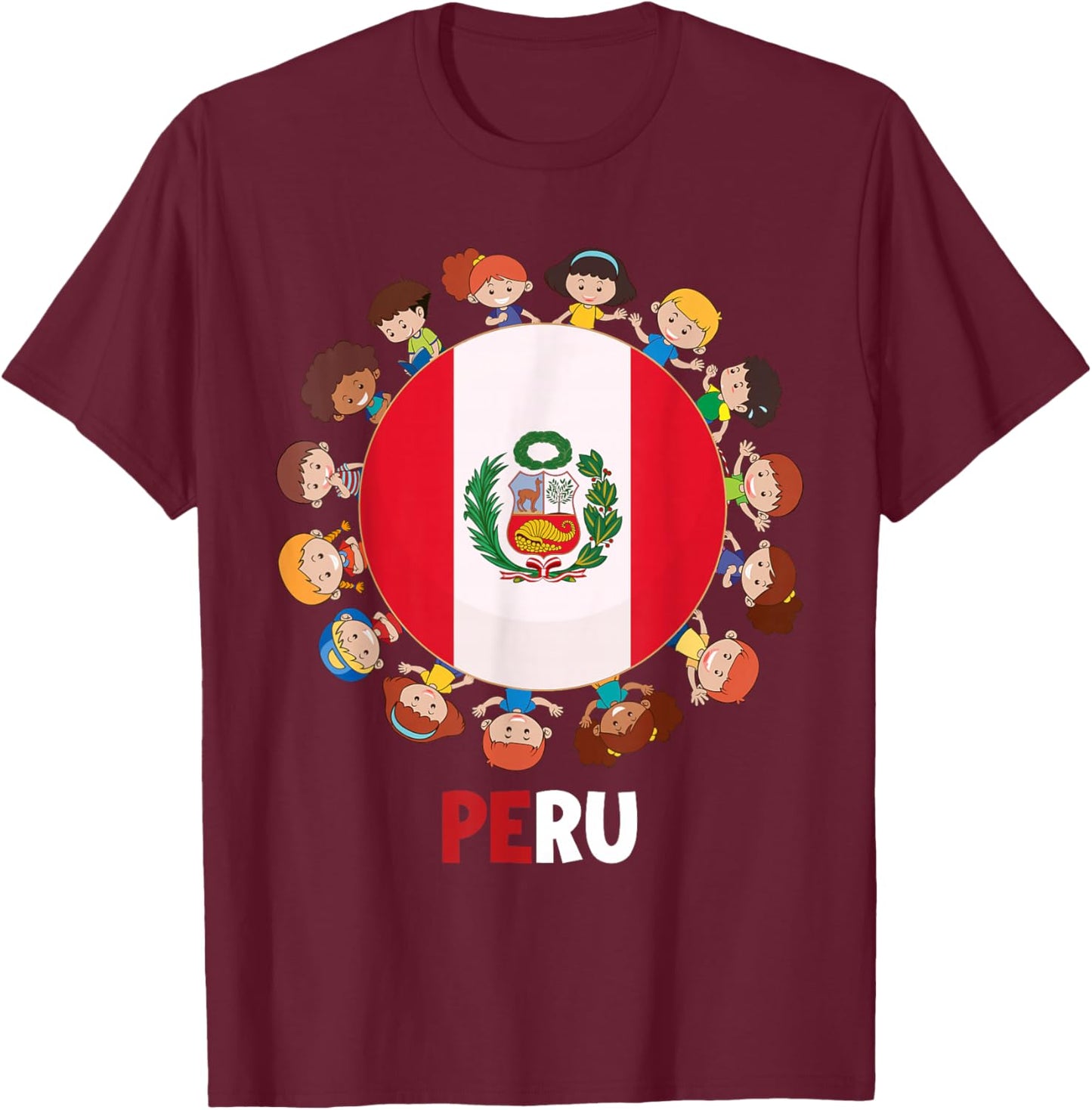 Peruvian Flag Hispanic Heritage Month Peru Kids Boys Girls T-Shirt - T-Shirt | Maroon