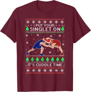 Wrestling Put Your Singlet On Christmas Gift Wrestler T-Shirt - T-Shirt | Maroon