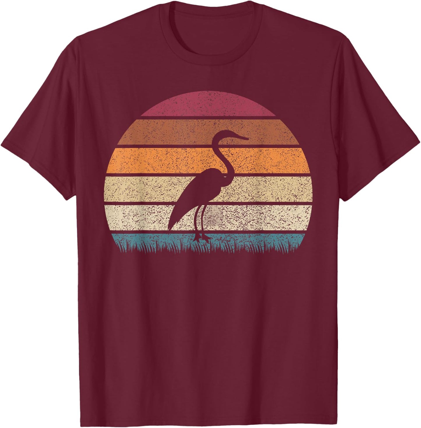 Vintage Retro Sunset Grey Heron Bird Lover Silhouette T-Shirt - T-Shirt | Maroon