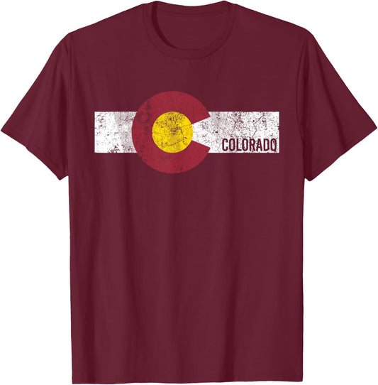 Colorado Flag Vintage Style Retro Men Women Distressed T-Shirt - T-Shirt | Maroon