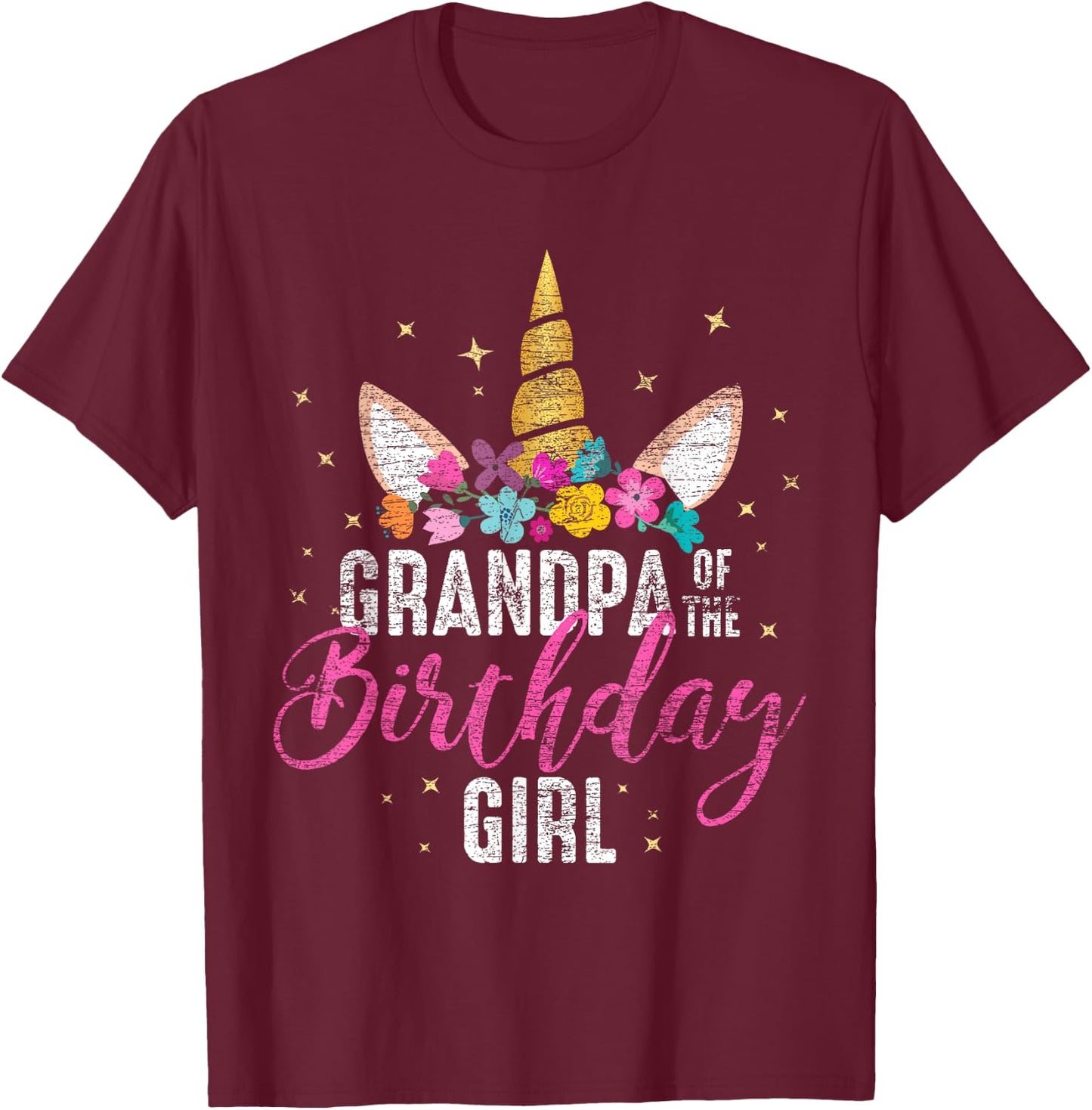Grandpa Of The Birthday Girl Grandpa Gift Unicorn Birthday T-Shirt - T-Shirt | Maroon