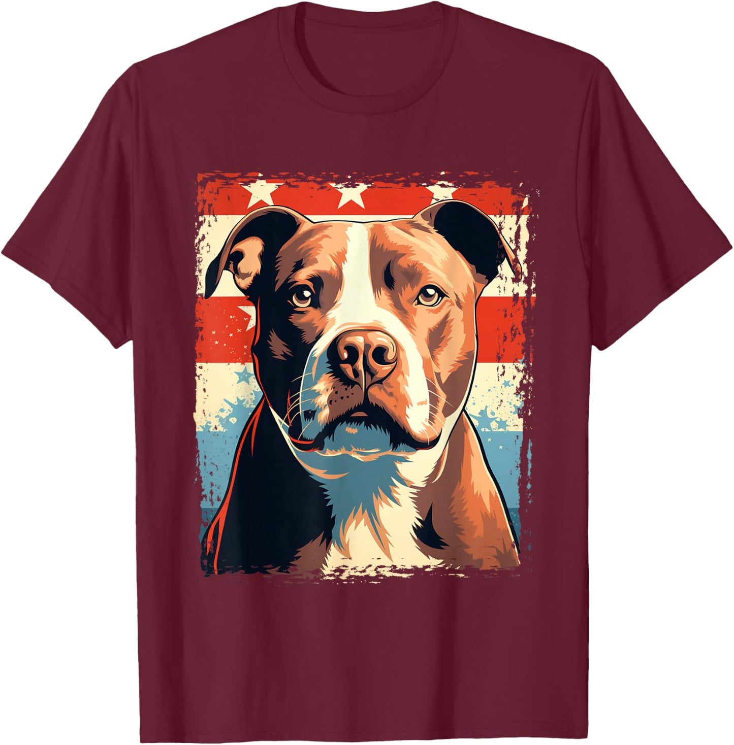 American Pitbull Terrier USA Pop Art Portrait for Dog Owners T-Shirt - T-Shirt | Maroon