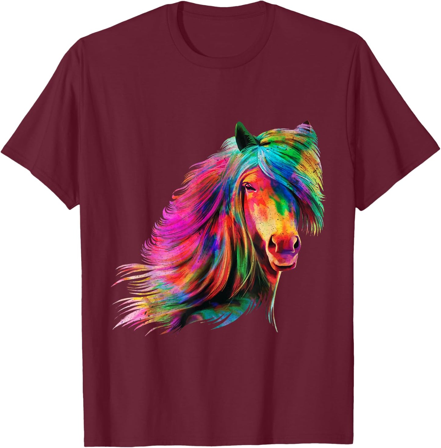 Horse Rainbow Watercolour Artistic Horse Design T-Shirt - T-Shirt | Maroon