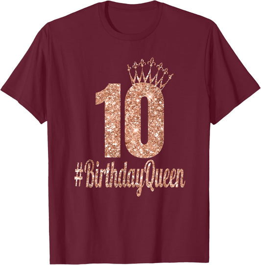 10th Birthday Gifts Girls Double Digits Rose Colored T-Shirt - T-Shirt | Maroon