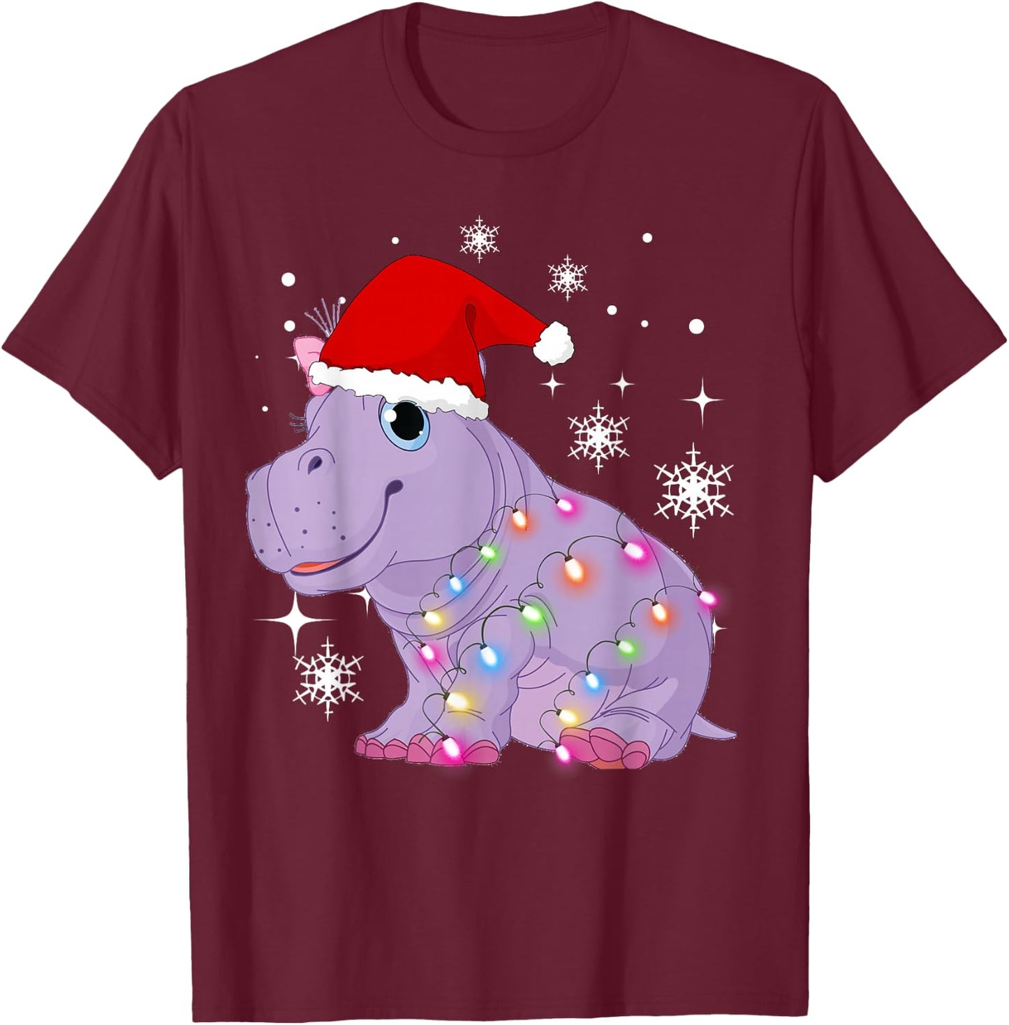 Christmas Lights Baby hippo Cute T-Shirt - T-Shirt | Maroon