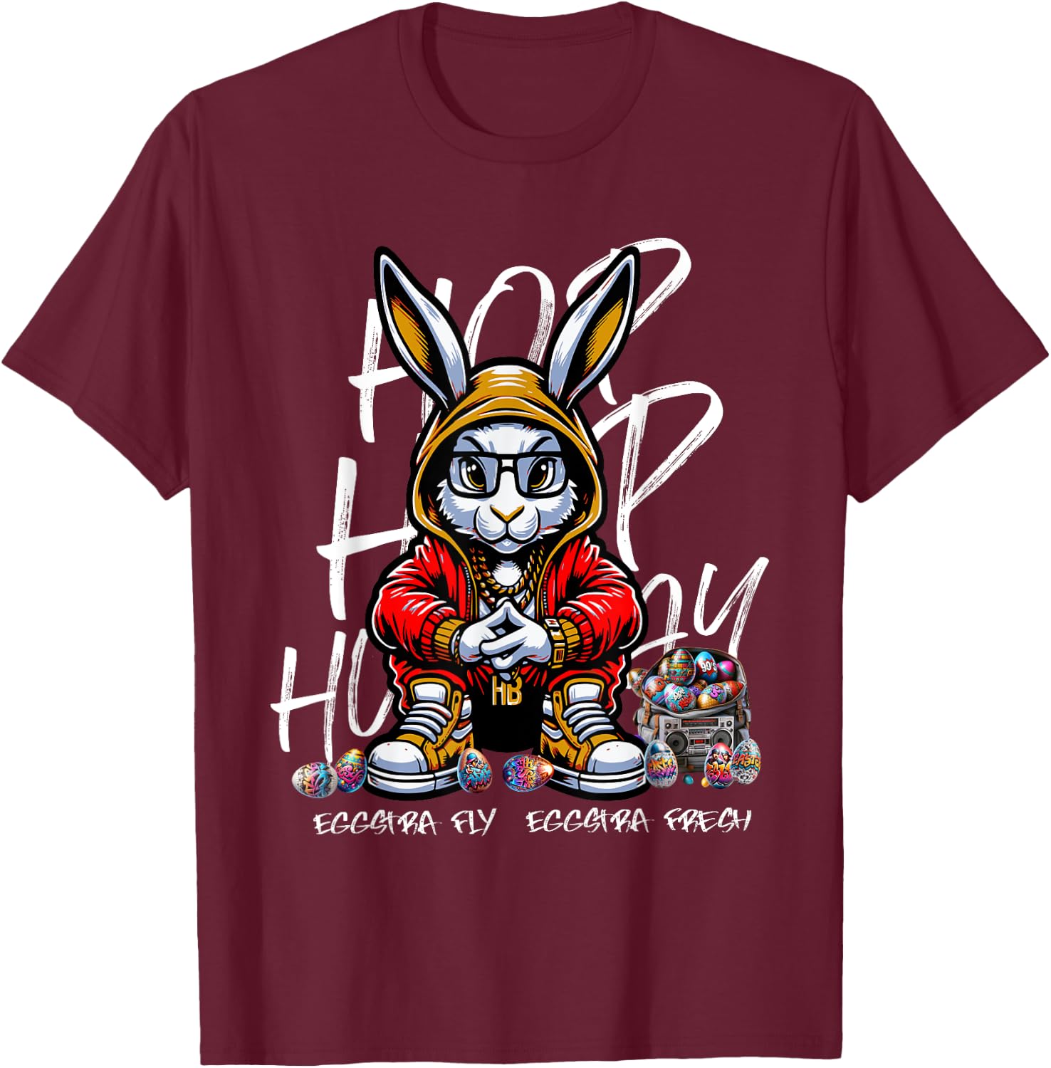 Easter Hip-Hop Bunny Street Style Rabbit with Beats T-Shirt - T-Shirt | Maroon