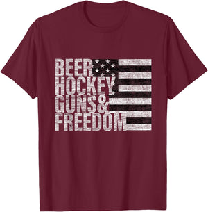Beer Hockey Guns & Freedom T-Shirt - T-Shirt | Maroon