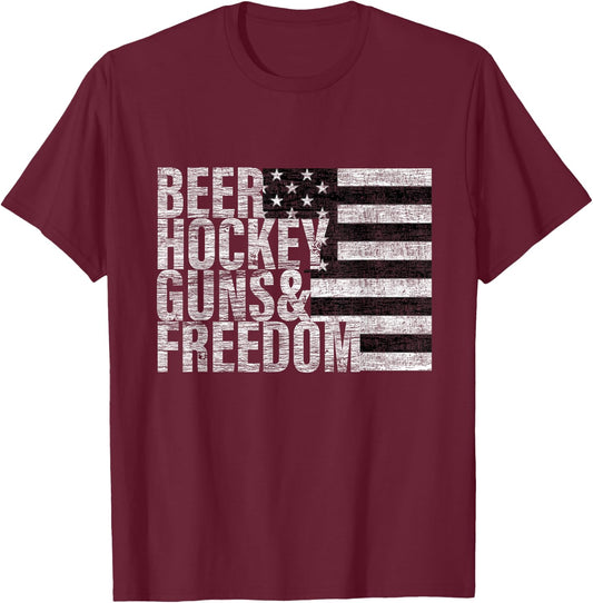 Beer Hockey Guns & Freedom T-Shirt - T-Shirt | Maroon