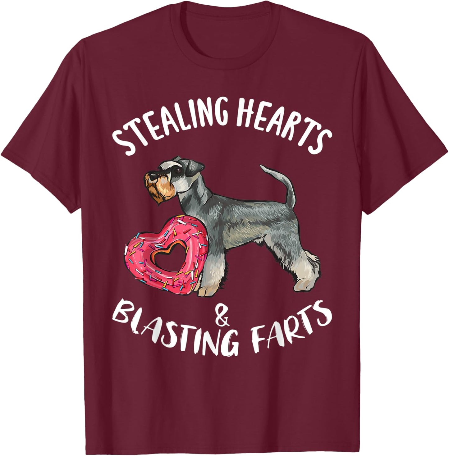 Stealing Hearts Blasting Farts Miniature Schnauzer Dog Men Women Kids T-Shirt - T-Shirt | Maroon