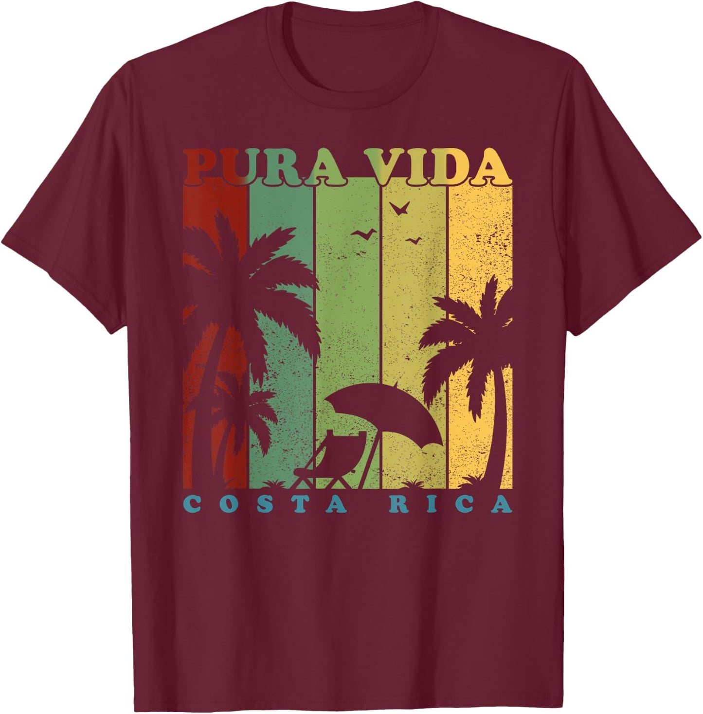 Vintage Retro Summer Vacation Costa Rica Pura Vida Beach Men Women Girls Kids T-Shirt - T-Shirt | Maroon