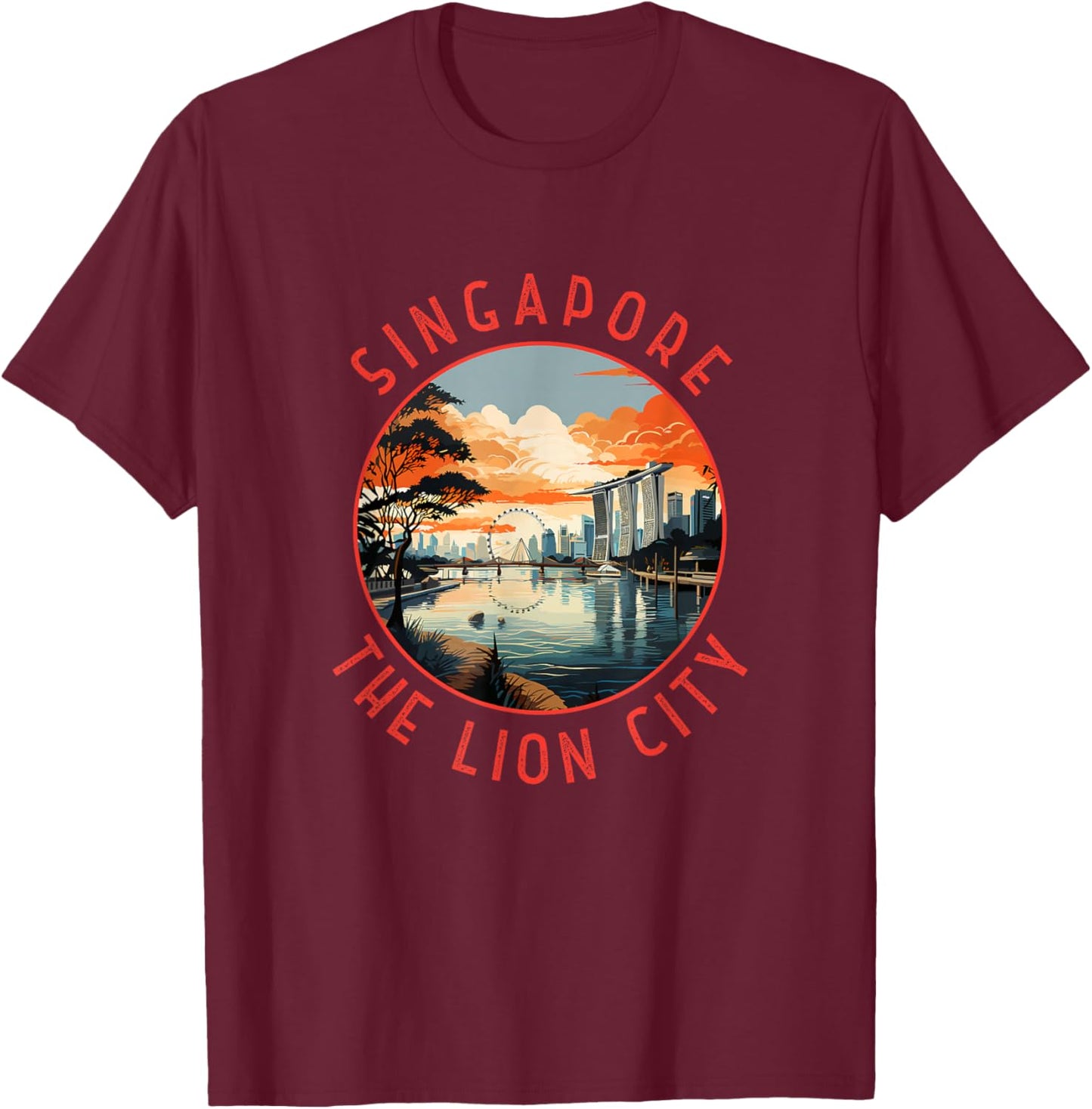 Singapore Retro Distressed Circle Retro T-Shirt - T-Shirt | Maroon