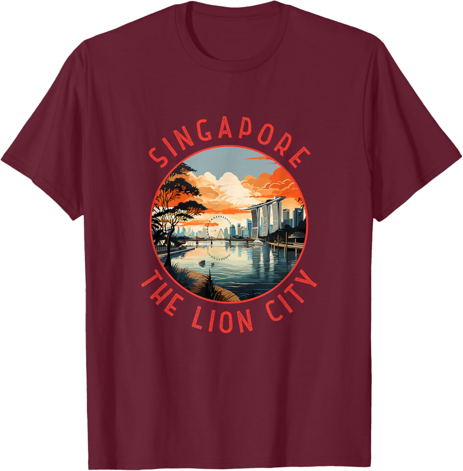 Singapore Retro Distressed Circle Retro T-Shirt - T-Shirt | Maroon