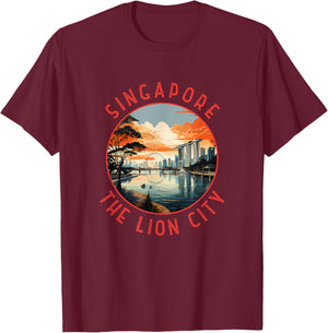 Singapore Retro Distressed Circle Retro T-Shirt - T-Shirt | Maroon