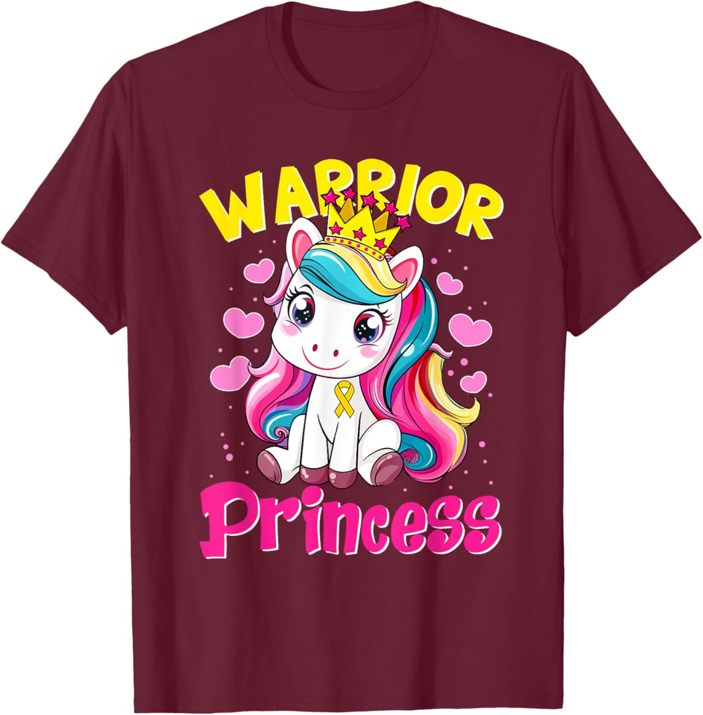 Warrior Princess Unicorn Girls Childhood Cancer Awareness T-Shirt - T-Shirt | Maroon