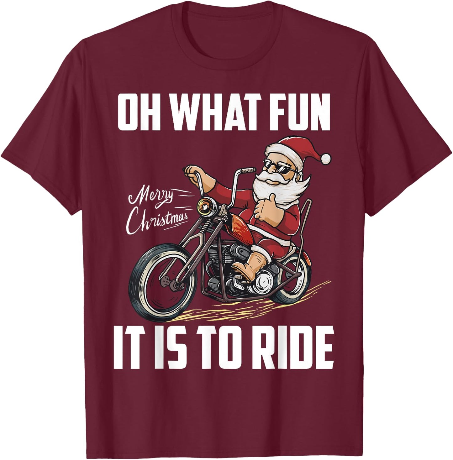 Santa Claus Driving Motorcycle Biker Christmas Motorcyclist T-Shirt - T-Shirt | Maroon