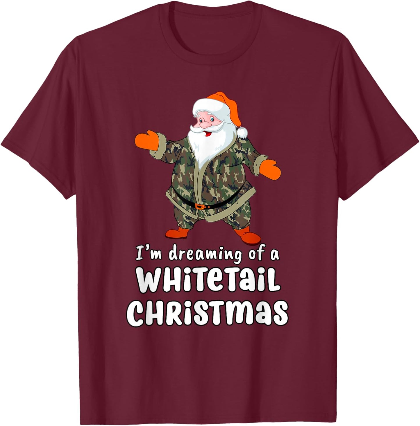 Deer Hunting Whitetail Christmas Camo Santa T-Shirt - T-Shirt | Maroon