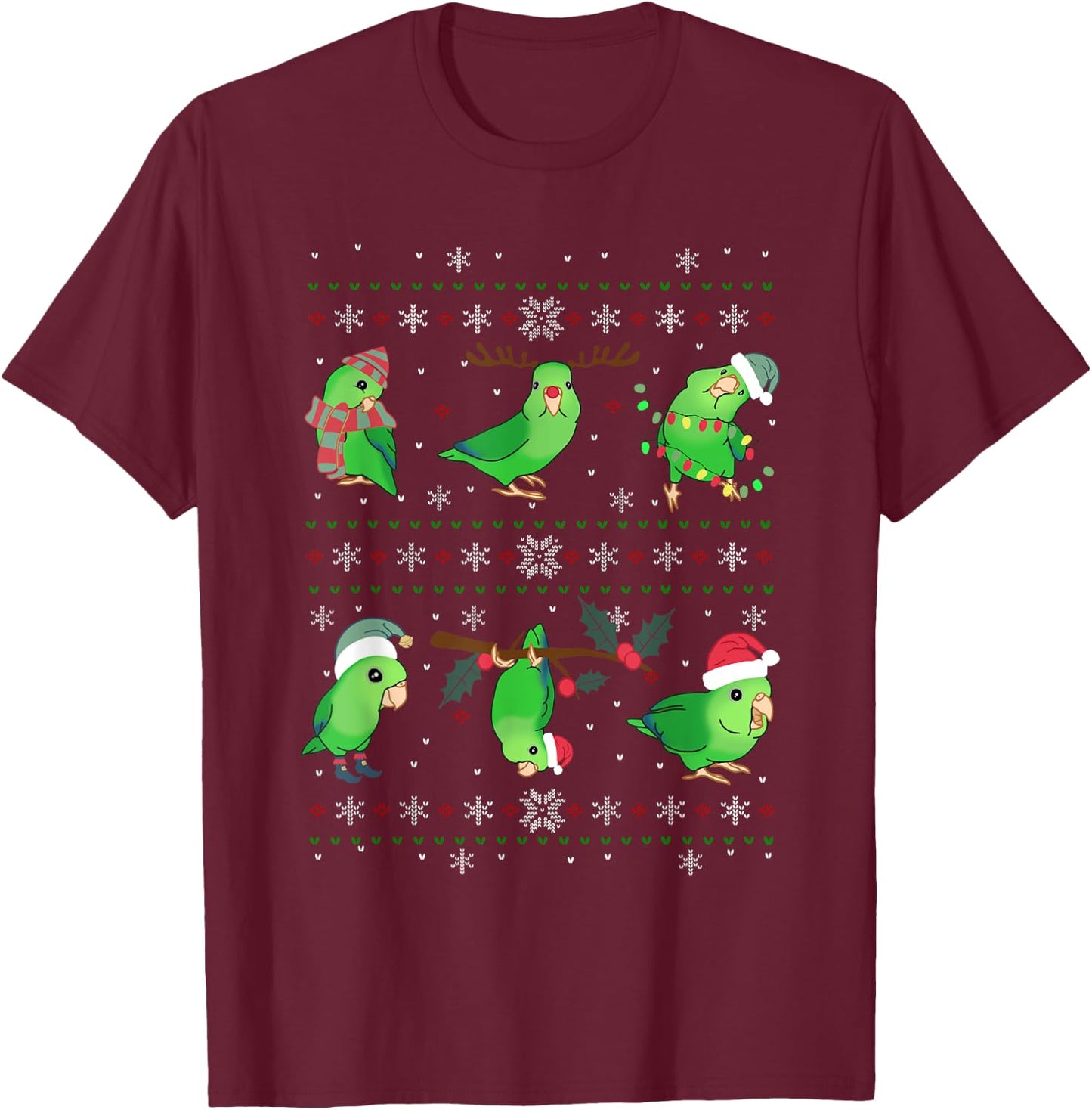 Ugly Christmas Green Parrotlet Birb memes Parrot owner T-Shirt - T-Shirt | Maroon