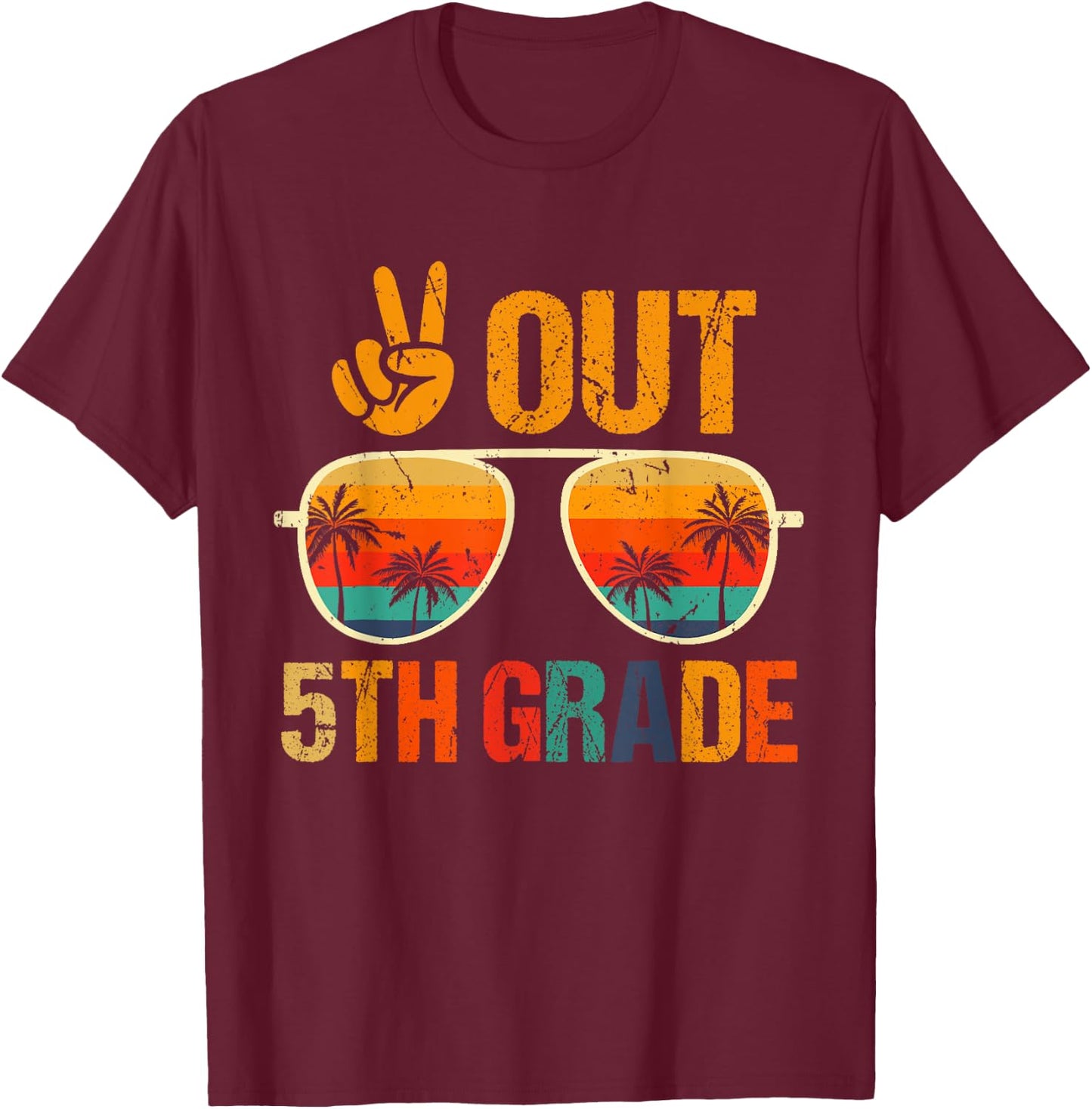 Retro Peace Out 5th Grade Groovy Happy Last Day Of School T-Shirt - T-Shirt | Maroon