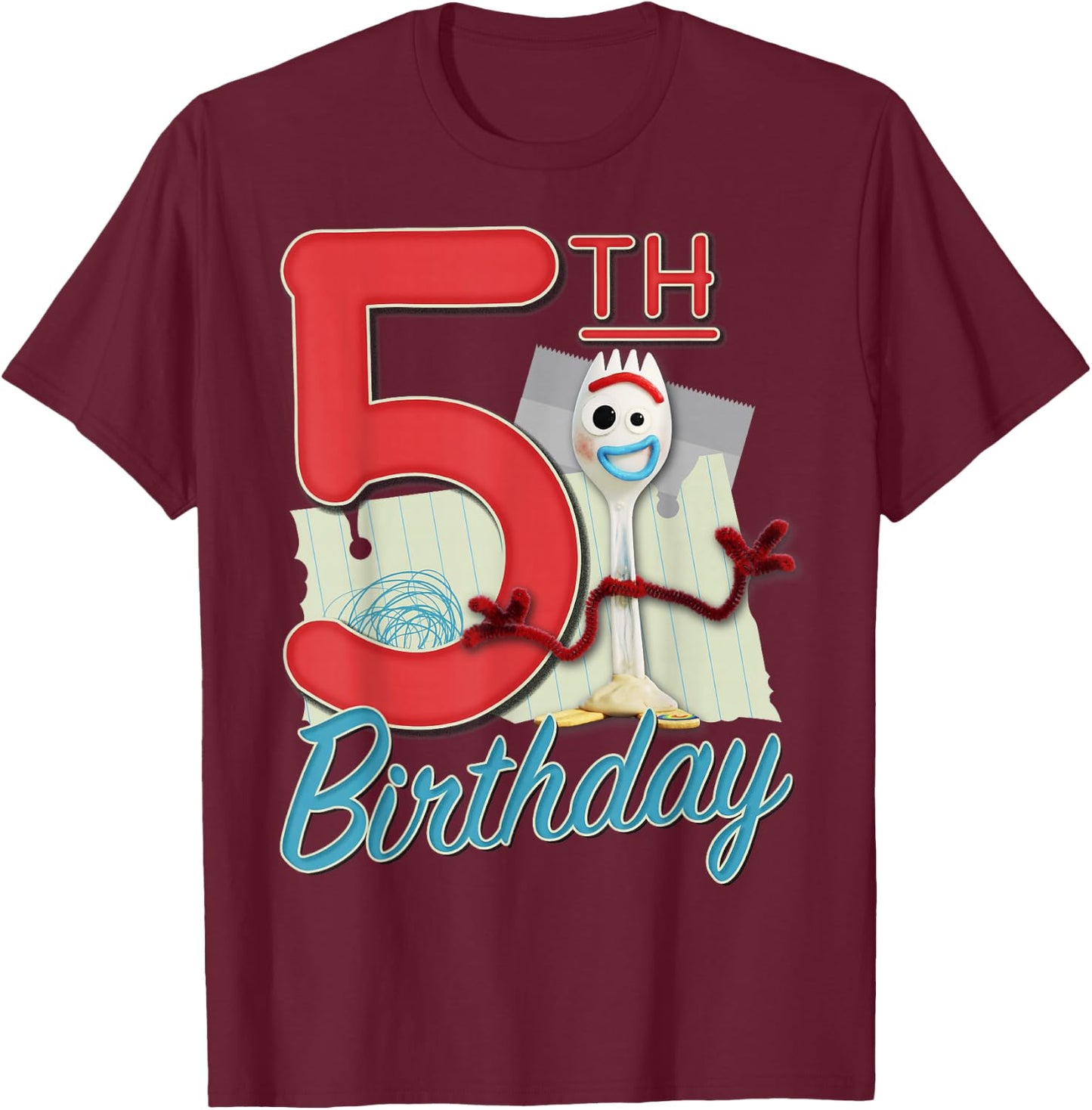 Disney Pixar Toy Story 4 Forky 5th Birthday T-Shirt - T-Shirt | Maroon