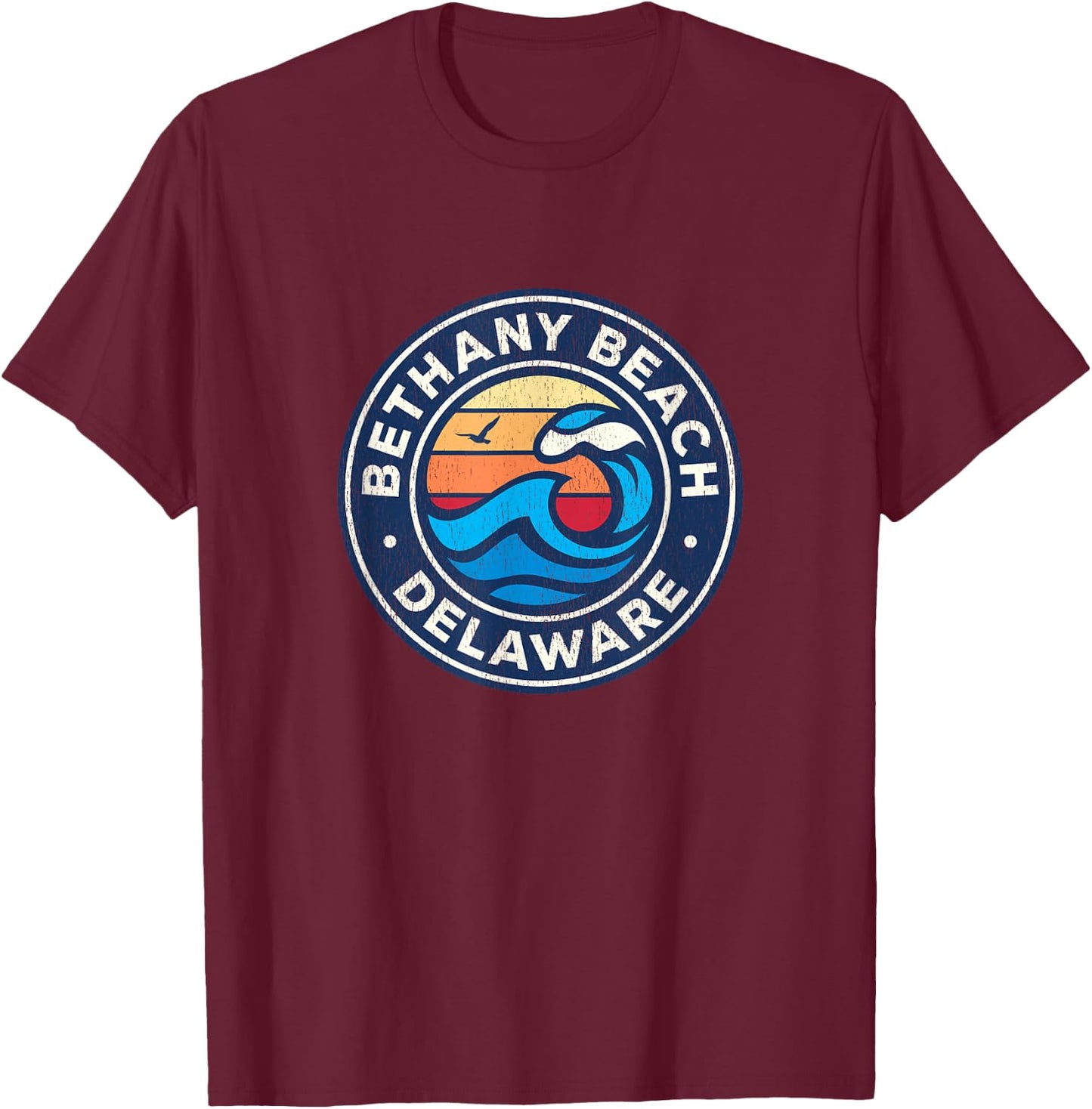 Bethany Beach Delaware DE Vintage Nautical Waves Design T-Shirt - T-Shirt | Maroon