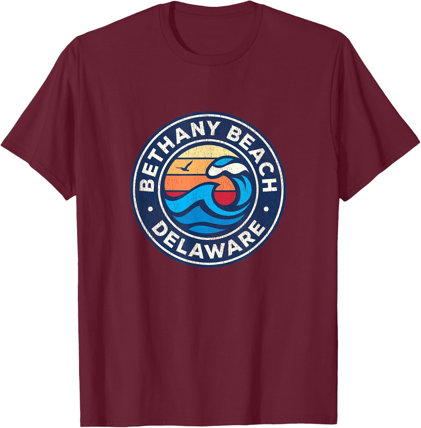 Bethany Beach Delaware DE Vintage Nautical Waves Design T-Shirt - T-Shirt | Maroon