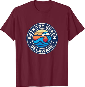 Bethany Beach Delaware DE Vintage Nautical Waves Design T-Shirt - T-Shirt | Maroon