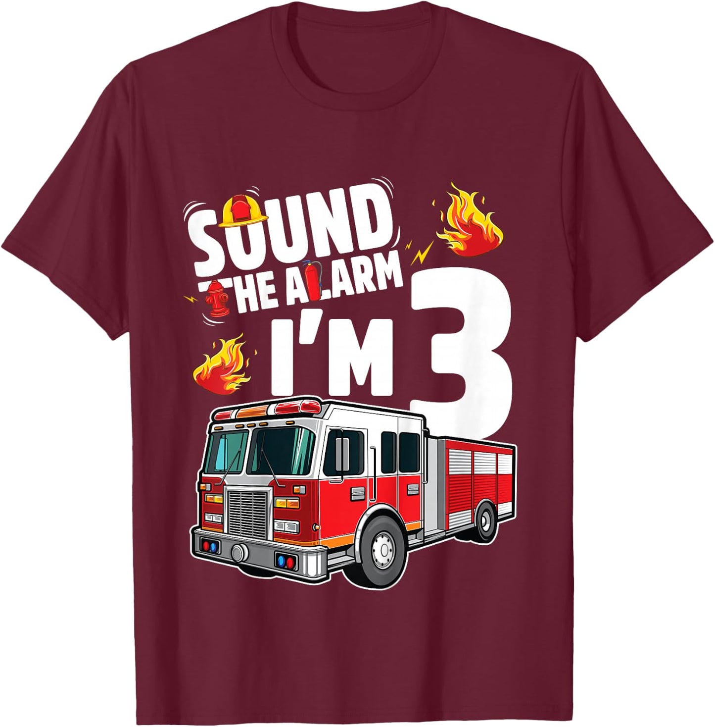 Fire Truck 3rd Birthday Boy Firefighter 3 Year Old T-Shirt - T-Shirt | Maroon