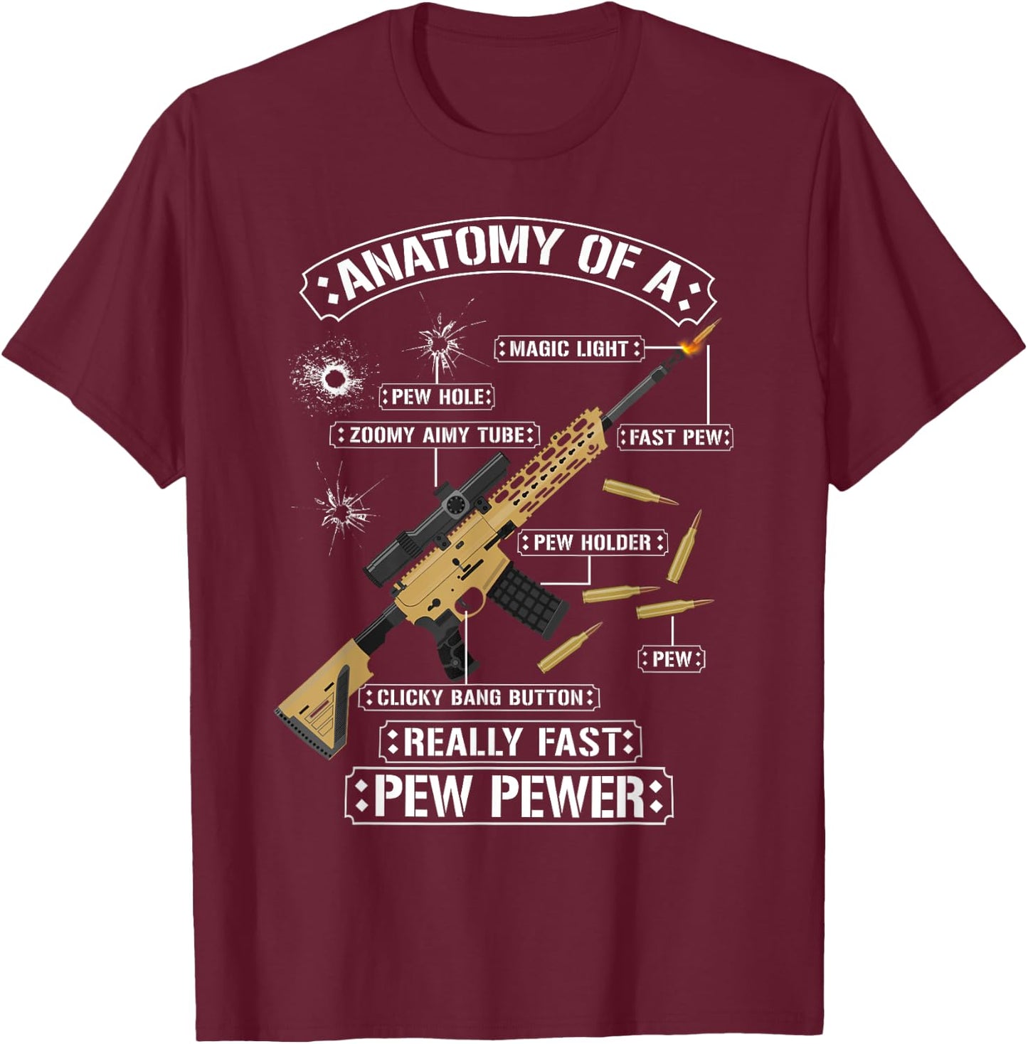 Sarcastic Funny Anatomy Of A Rifle Gun Graphic - Gun Lovers T-Shirt - T-Shirt | Maroon