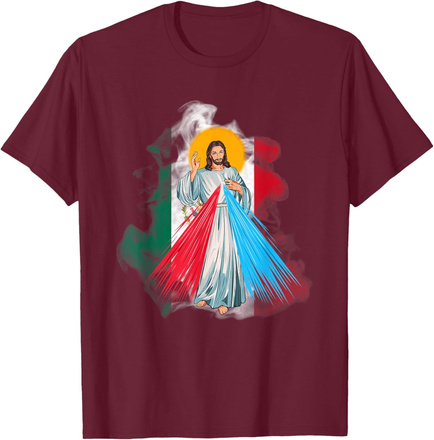 Mercy of JESUS CHRIST with the flag of Mexico. Christian T-Shirt - T-Shirt | Maroon
