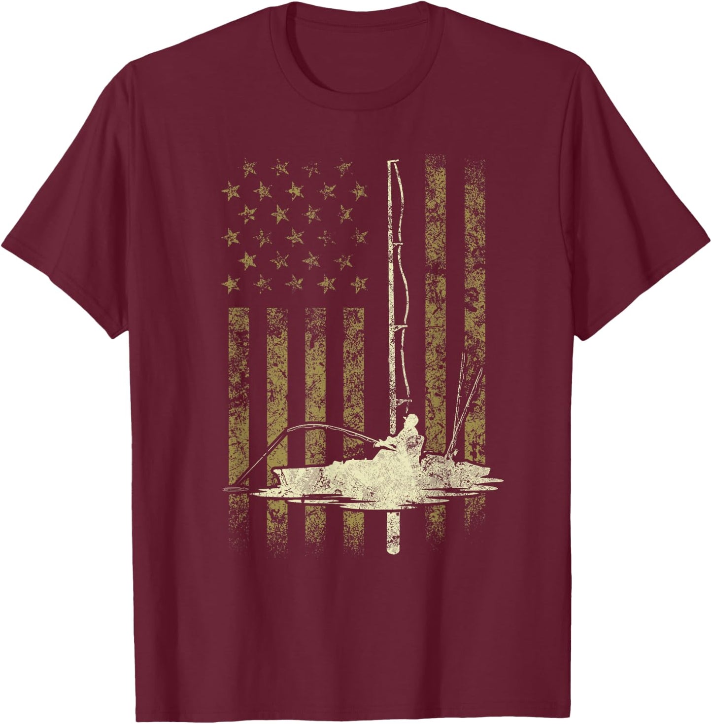Funny Vintage USA Flag Kayak Fishing Gift Women Men T-Shirt - T-Shirt | Maroon